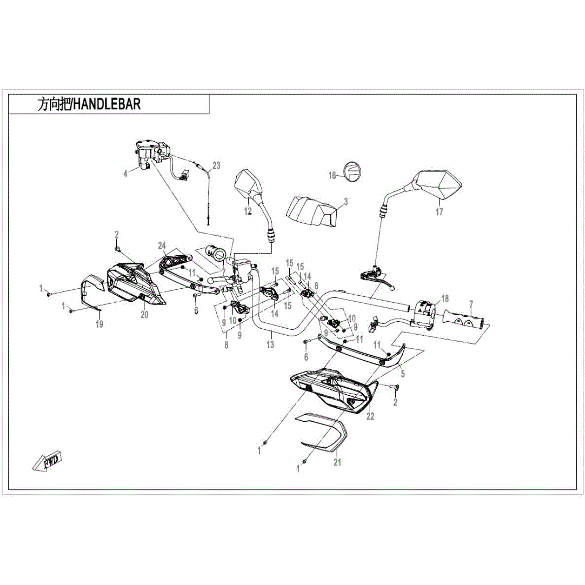 An Image of a genuine CFMOTO Parts Schematic Diagram showing the group - HANDLEBAR-PEARL BLACK (USA) - 2019 CFMOTO CFORCE 800 XC