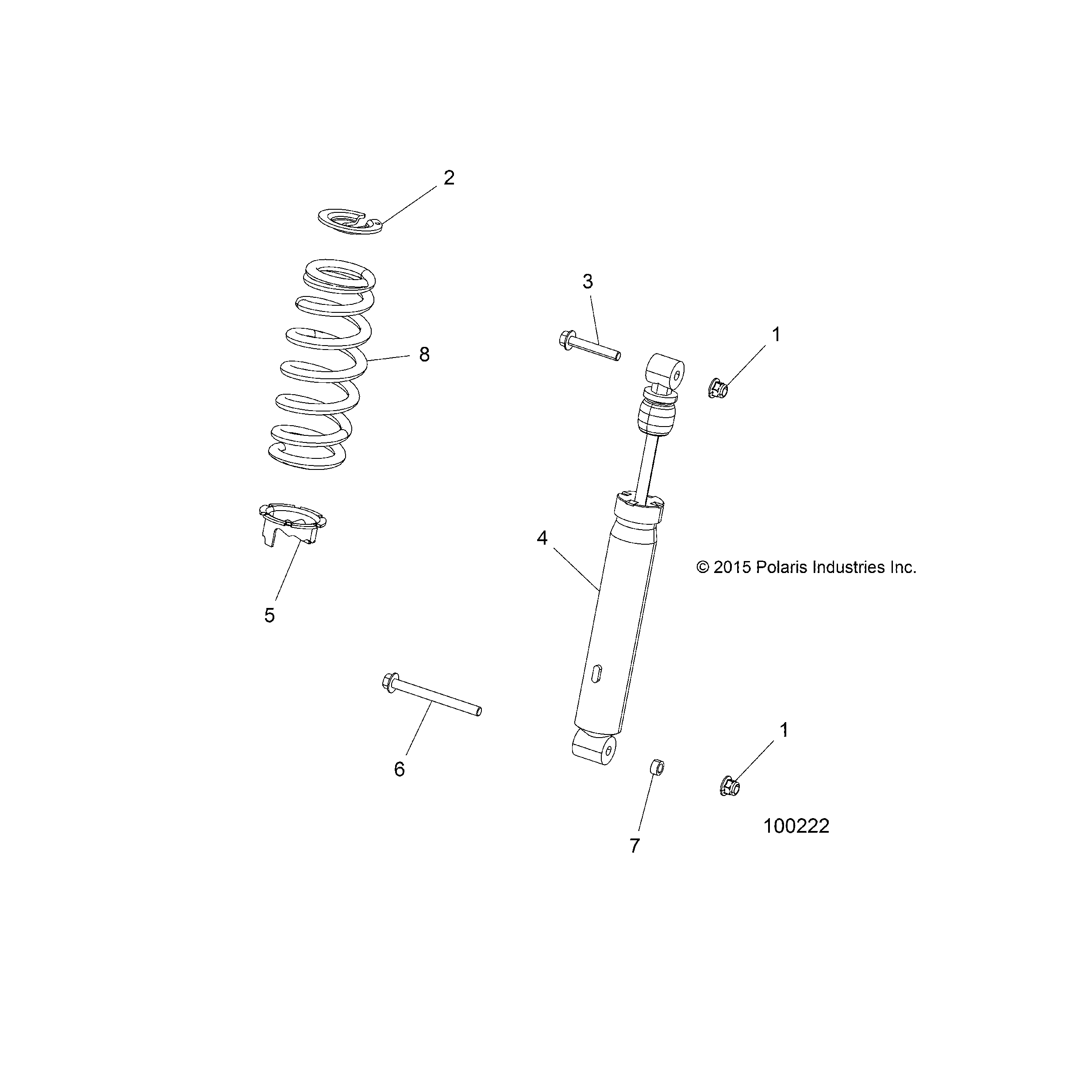 An Image of a Genuine Polaris Parts Schematic Diagram showing the schematic - SUSPENSION: REAR SHOCK MOUNTING - 2016 POLARIS ACE 900 EFI EPS