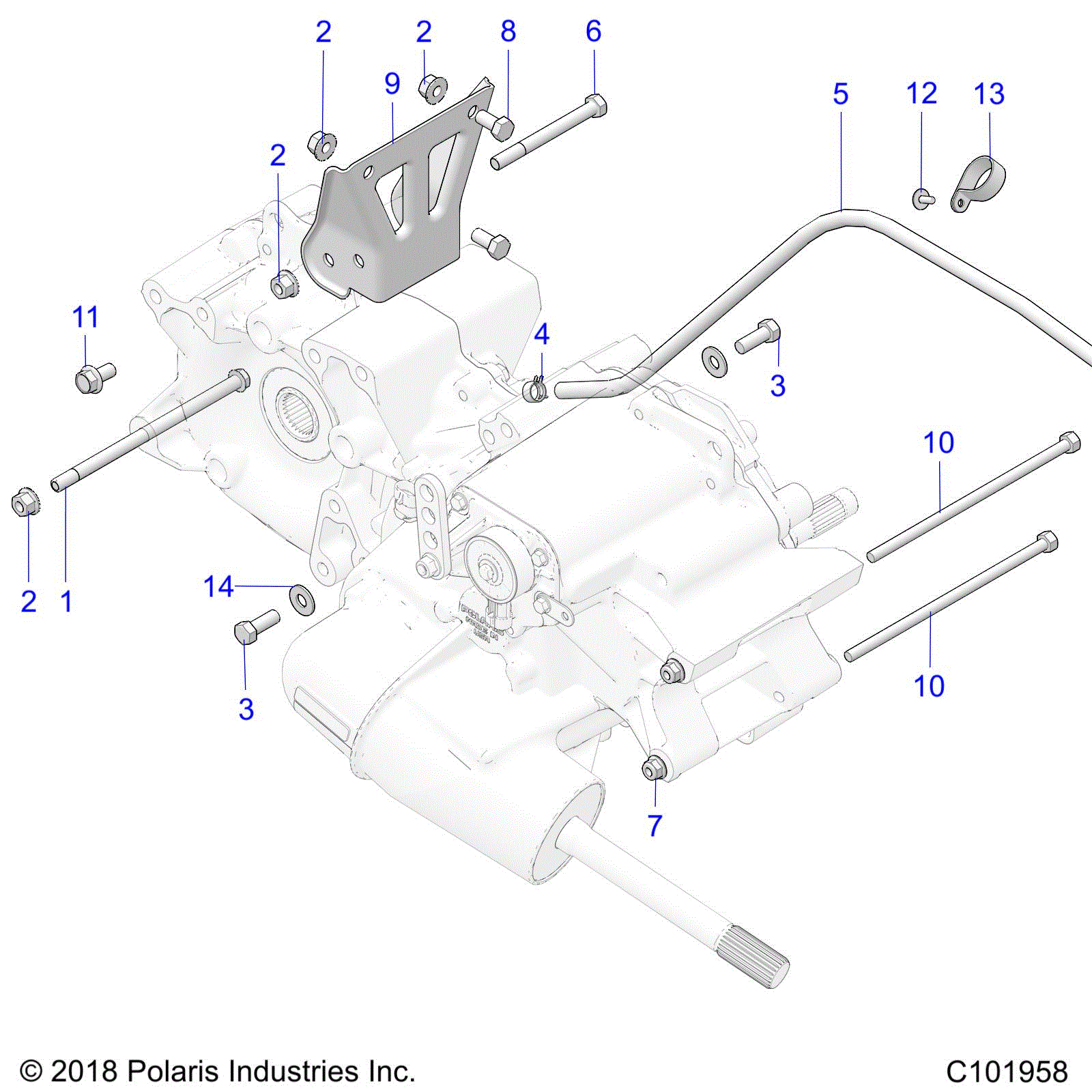 An Image of a Genuine Polaris Parts Schematic Diagram showing the schematic - DRIVE TRAIN: MAIN GEARCASE MOUNTING - 2020 POLARIS SPORTSMAN 450 HO
