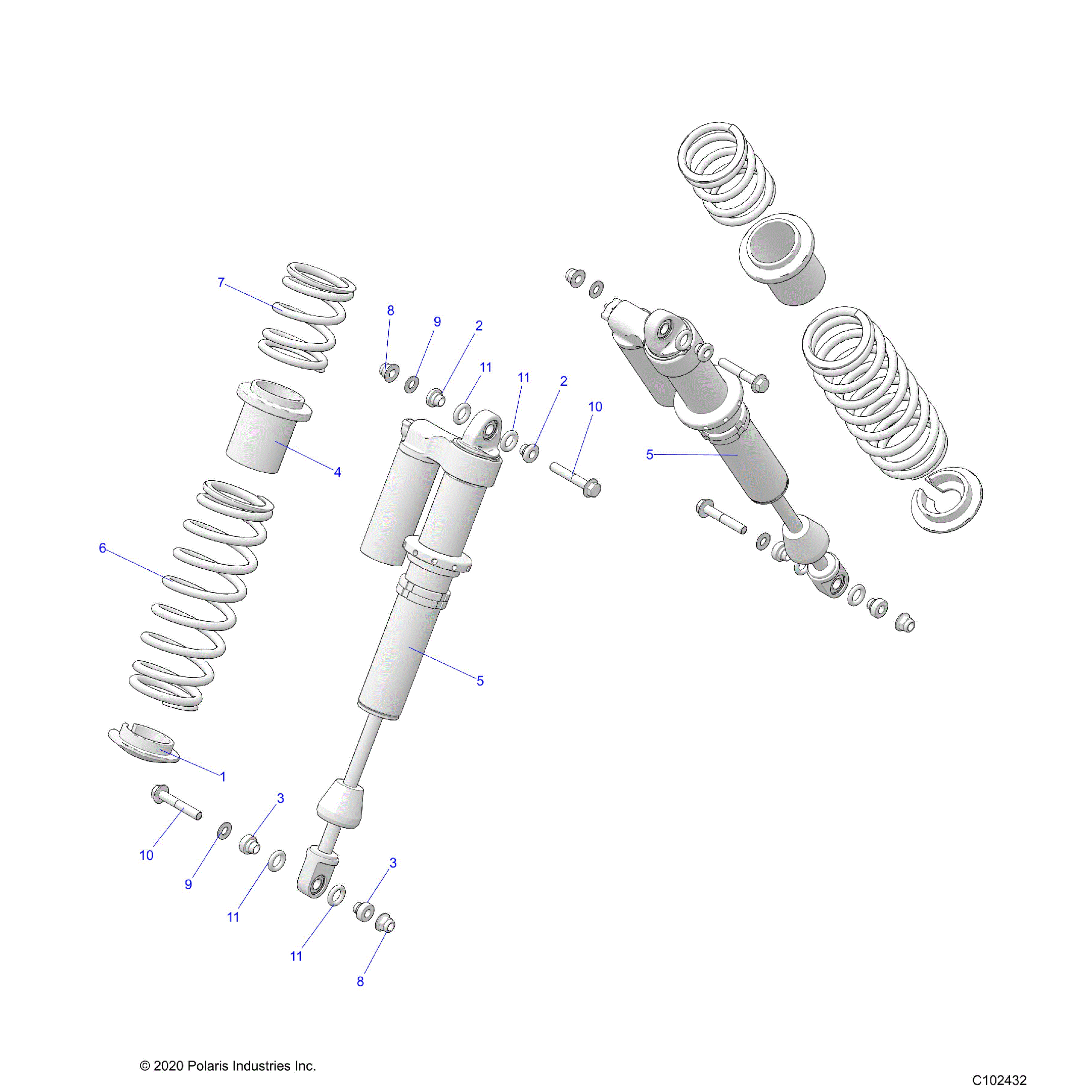 An Image of a Genuine Polaris Parts Schematic Diagram showing the schematic - SUSPENSION: SHOCK REAR - 2023 POLARIS SCRAMBLER XP 1000 S 55" 49S