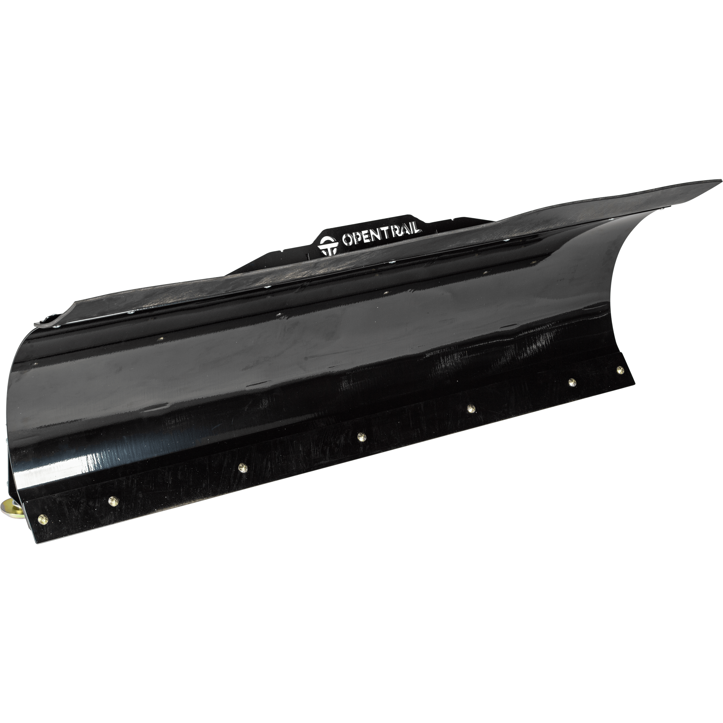 A 54 Straight Blade by Open Trail, black powder-coated steel with wear bar and mounting hardware, is shown isolated on a white background.
