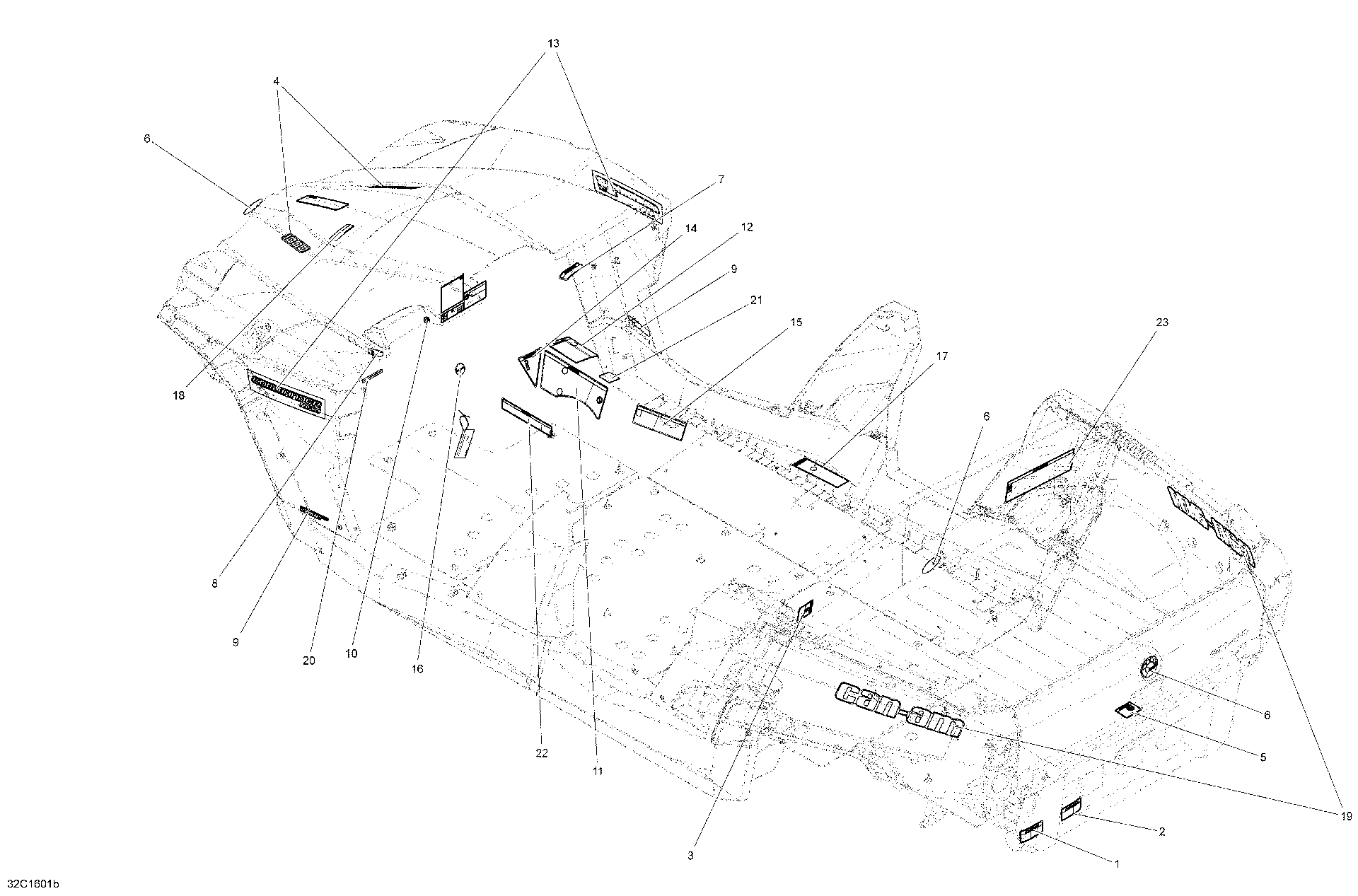 An Image of a Genuine Can-Am Parts Schematic Diagram showing the schematic - DECALS - MAX