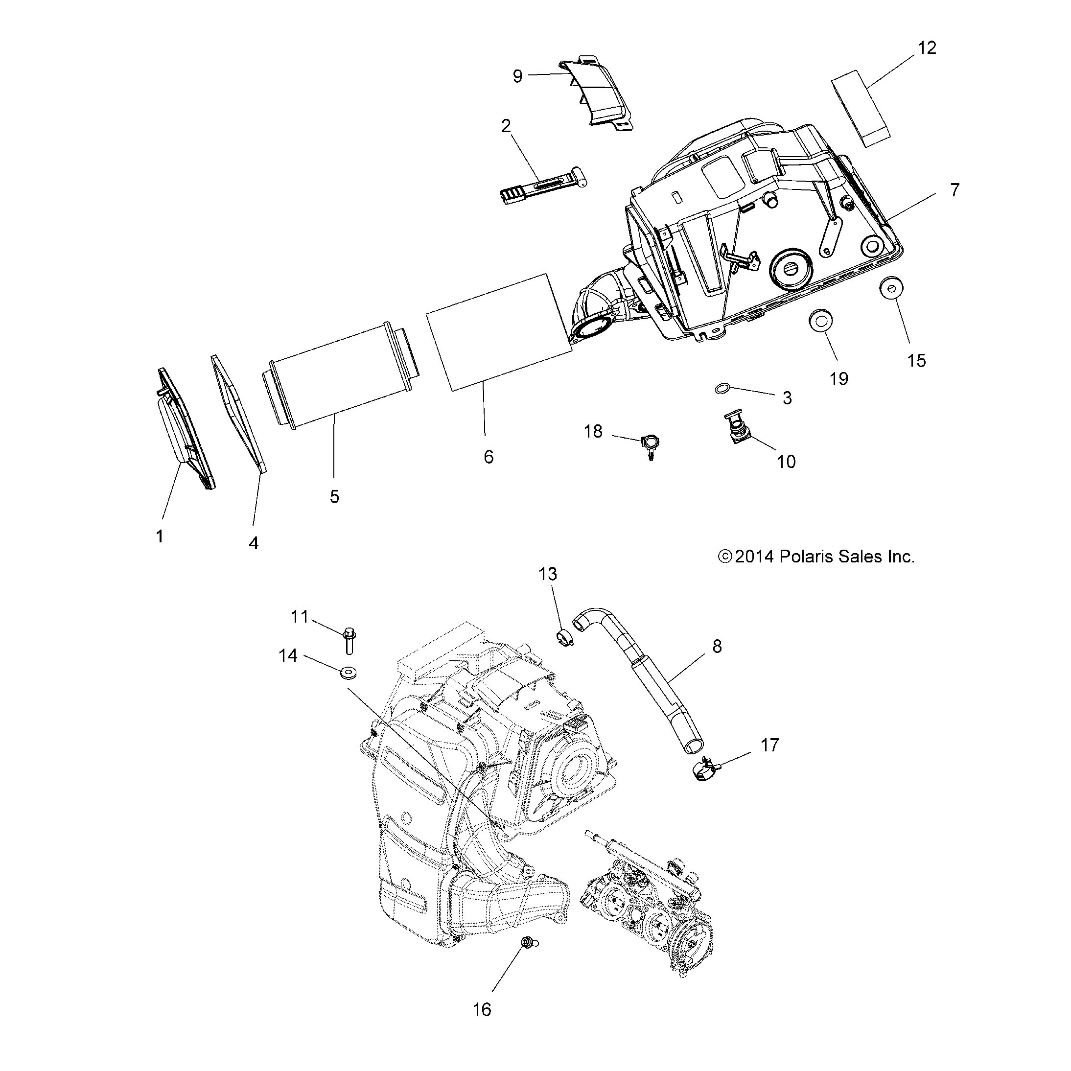 An Image of a Genuine Polaris Parts Schematic Diagram showing the schematic - ENGINE: AIR INTAKE - 2018 POLARIS SPORTSMAN TOURING 850 SP