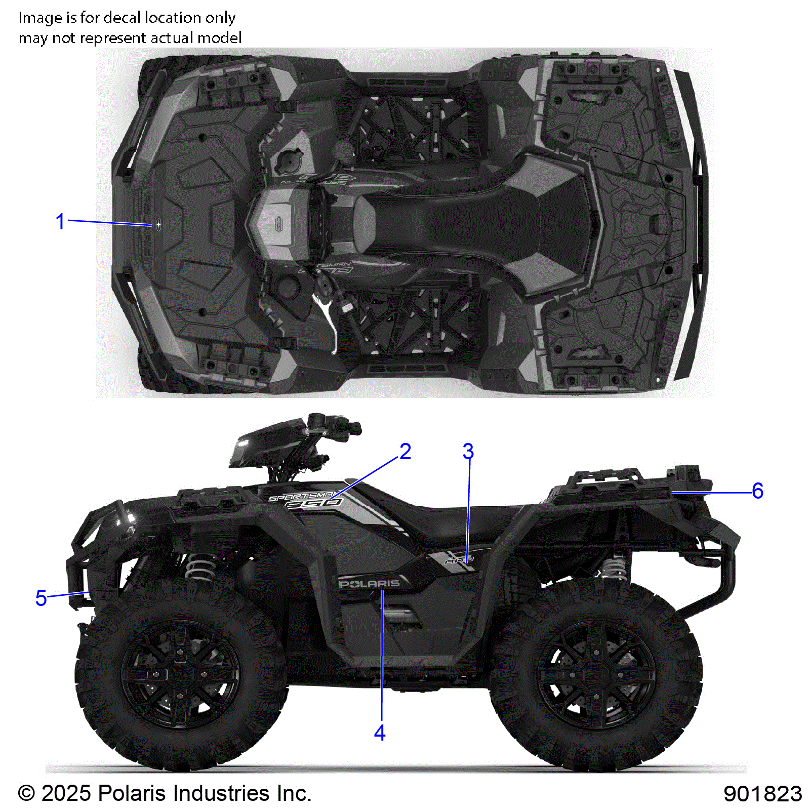 An Image of a Genuine Polaris Parts Schematic Diagram showing the schematic - BODY: DECALS GRAPHIC - 2026 POLARIS SPORTSMAN 450 EPS 50S