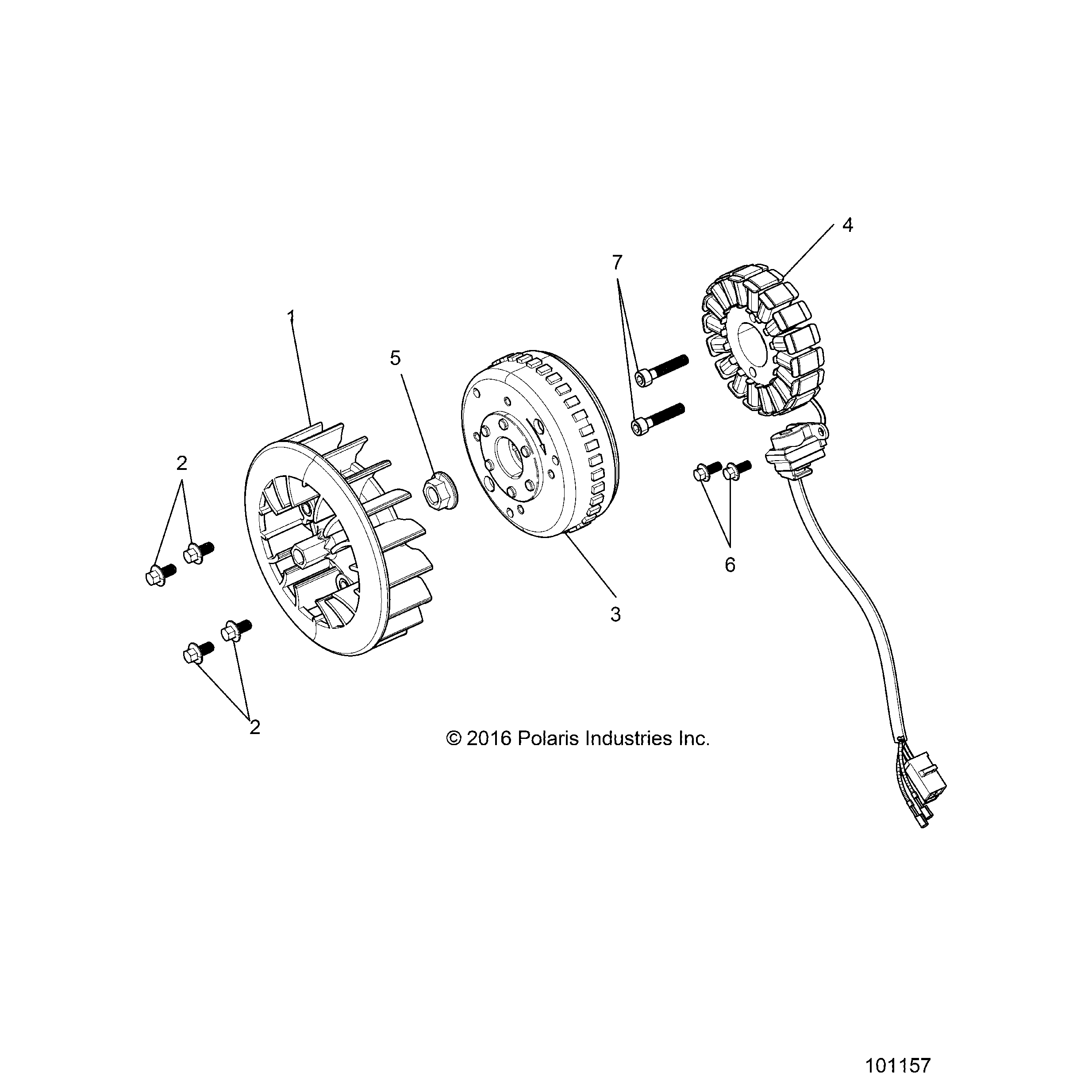 An Image of a Genuine Polaris Parts Schematic Diagram showing the schematic - ENGINE: STATOR and FLYWHEEL - 2021 POLARIS ACE 150 EFI