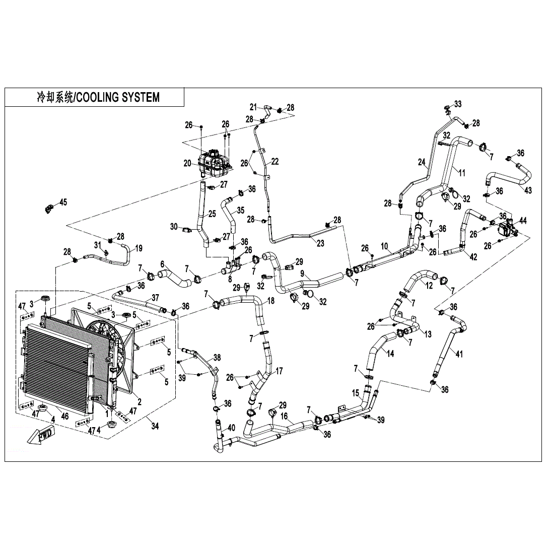 An Image of a Genuine CFMOTO Parts Schematic Diagram showing the schematic - COOLING SYSTEM - 2025 CFMOTO UFORCE U10 PRO HIGHLAND