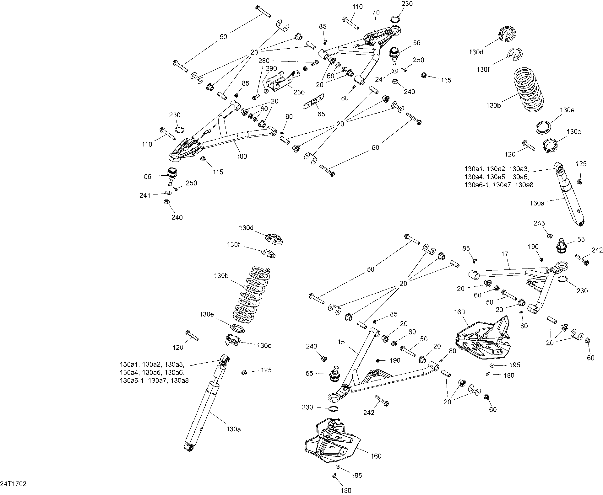 An Image of a Genuine Can-Am Parts Schematic Diagram showing the schematic - FRONT SUSPENSION - ALL MODELS