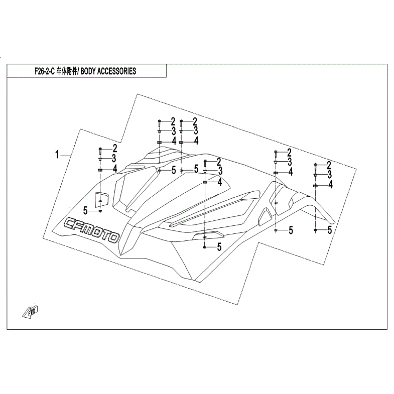 An Image of a Genuine CFMOTO Parts Schematic Diagram showing the schematic - BODY ACCESSORIES(2) - 2018 CFMOTO ZFORCE 800 EX