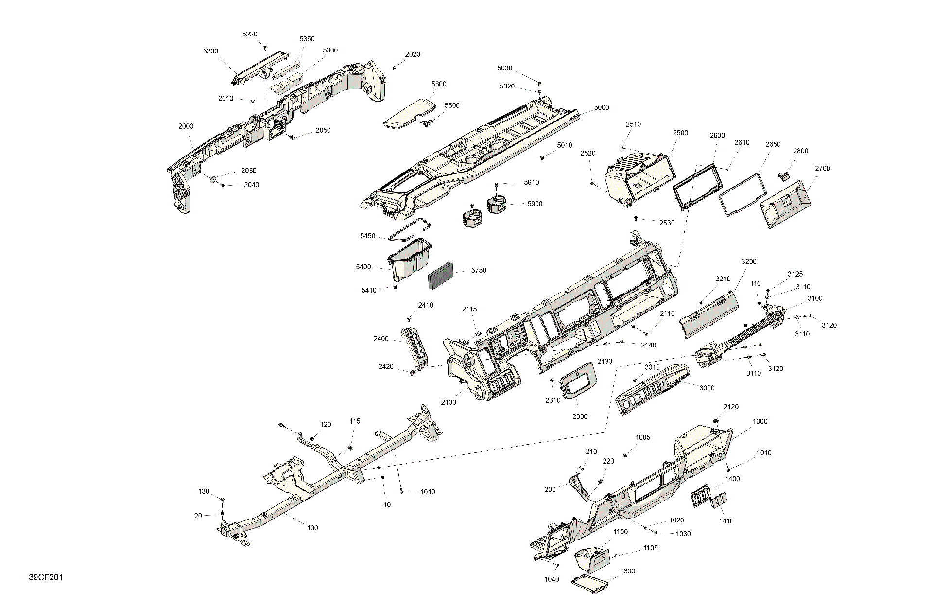 An Image of a Genuine Can-Am Parts Schematic Diagram showing the schematic - CAB INTERIOR - CENTER CONSOLE