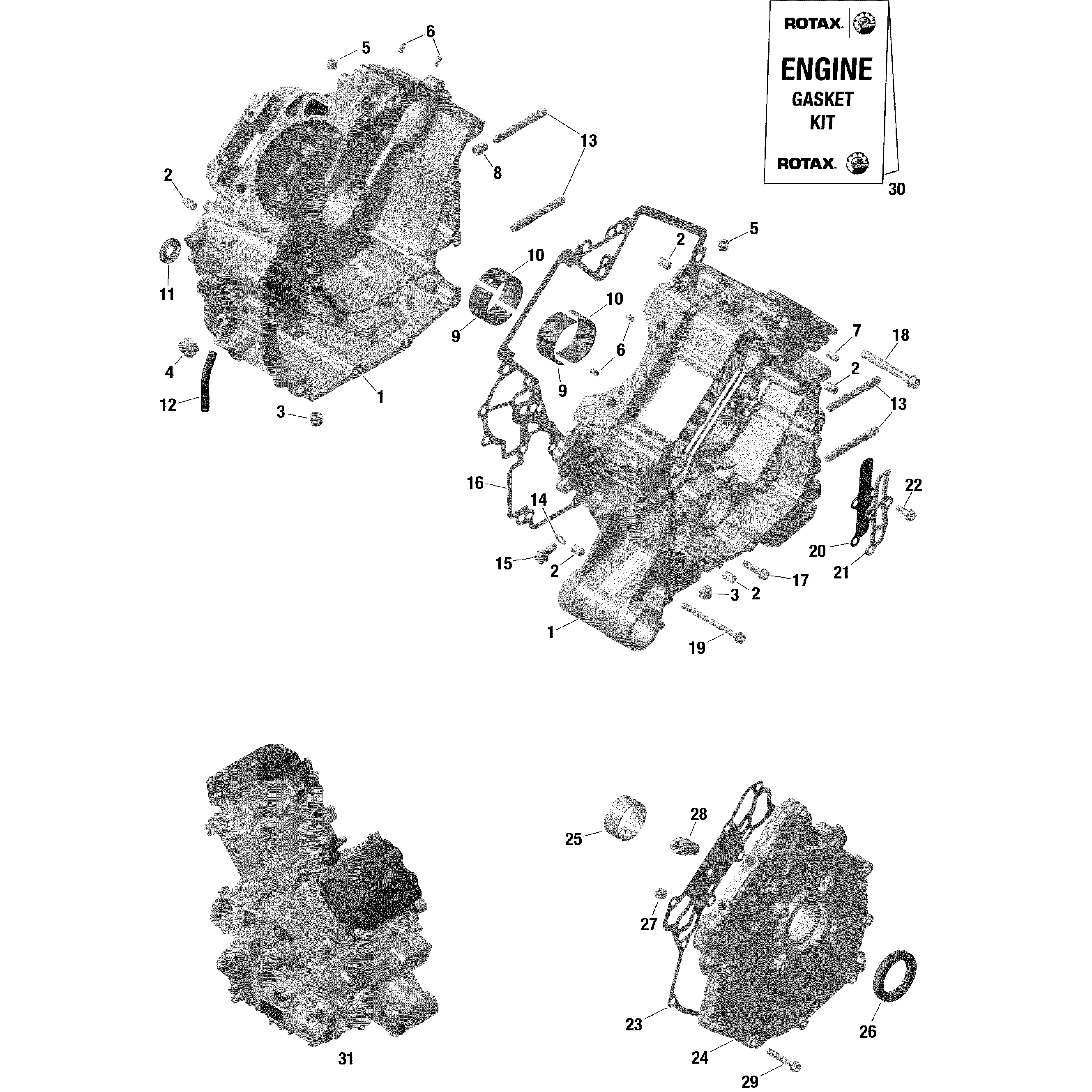 An Image of a Genuine Can-Am Parts Schematic Diagram showing the schematic - ROTAX - CRANKCASE
