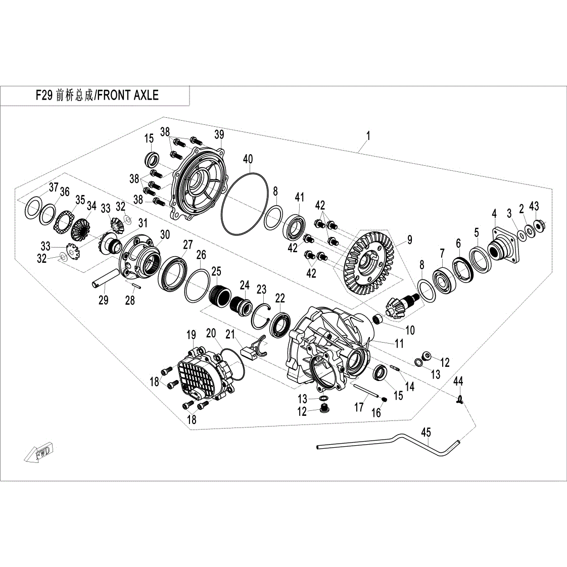 An Image of a Genuine CFMOTO Parts Schematic Diagram showing the schematic - FRONT DIFFERENTIAL - 2017 CFMOTO UFORCE 800 EPS