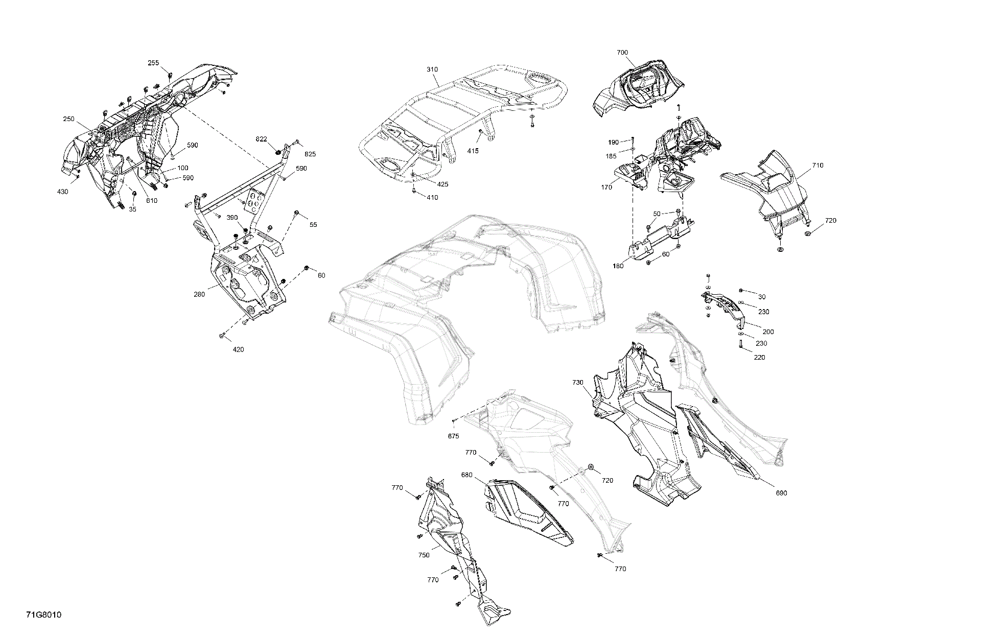 An Image of a Genuine Can-Am Parts Schematic Diagram showing the schematic - BODY - FRONT SECTION