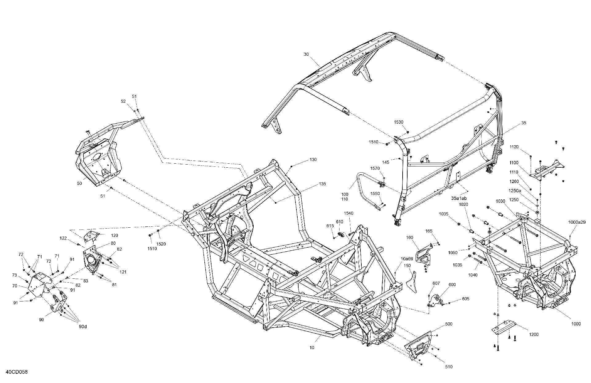 An Image of a Genuine Can-Am Parts Schematic Diagram showing the schematic - FRAME - SYSTEM