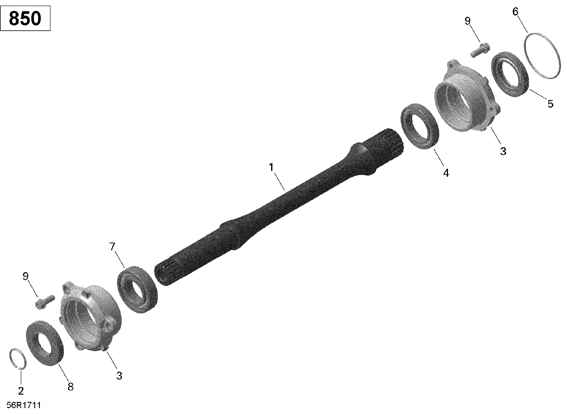 An Image of a Genuine Can-Am Parts Schematic Diagram showing the schematic - DRIVE SHAFT - 850 EFI
