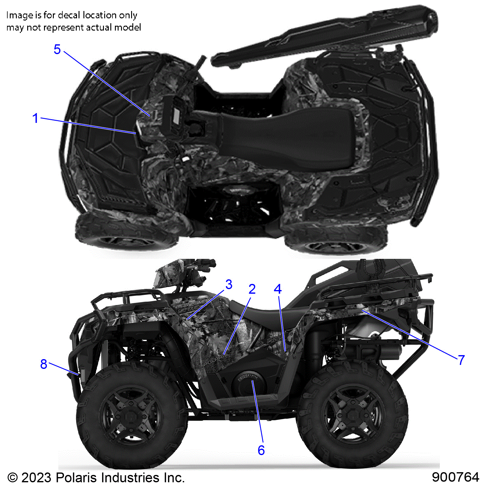 An Image of a Genuine Polaris Parts Schematic Diagram showing the schematic - BODY: DECALS GRAPHIC - 2024 POLARIS SPORTSMAN 570 HUNTER EDITION