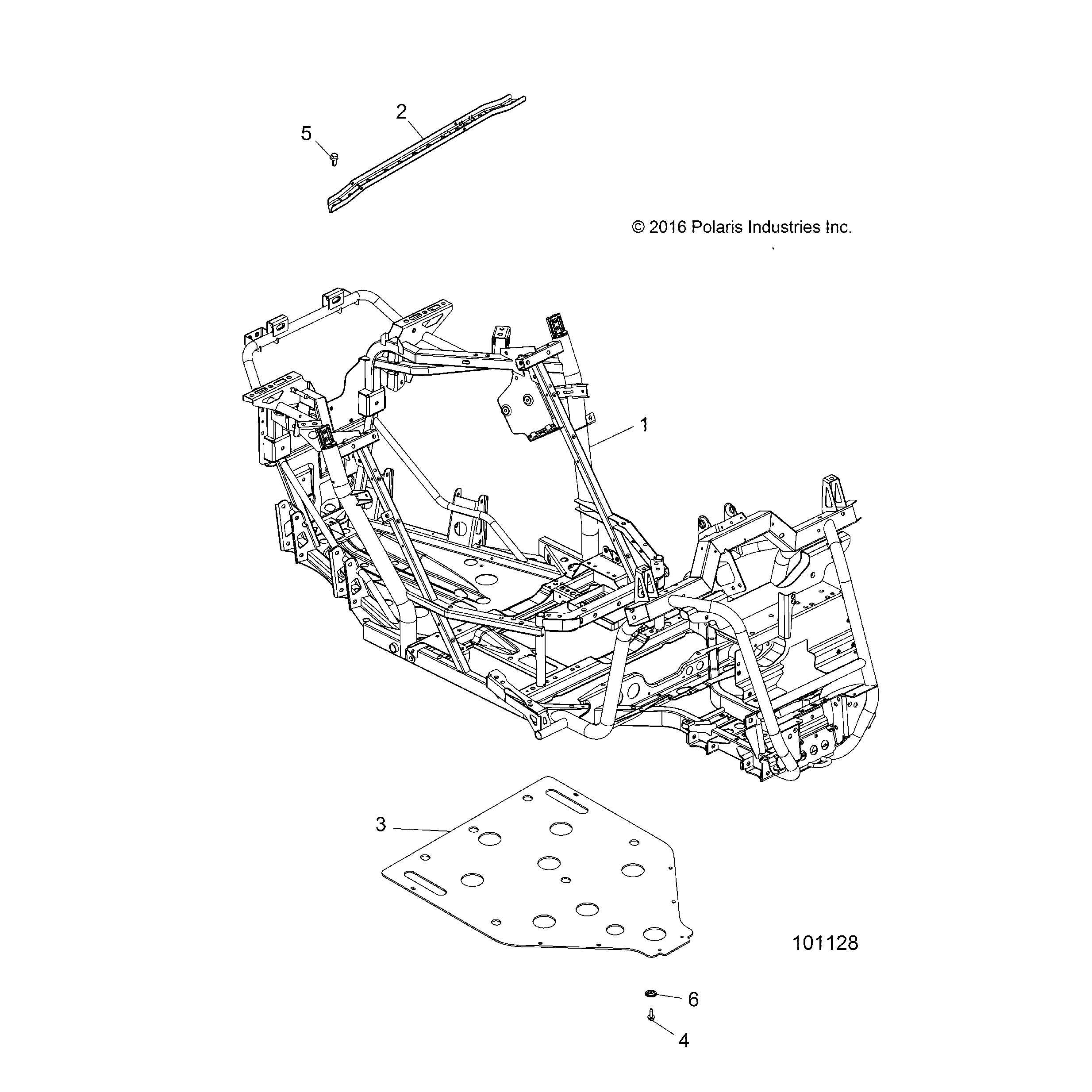 An Image of a Genuine Polaris Parts Schematic Diagram showing the schematic - CHASSIS: MAIN FRAME AND SKID PLATE - 2017 POLARIS ACE 570 SP