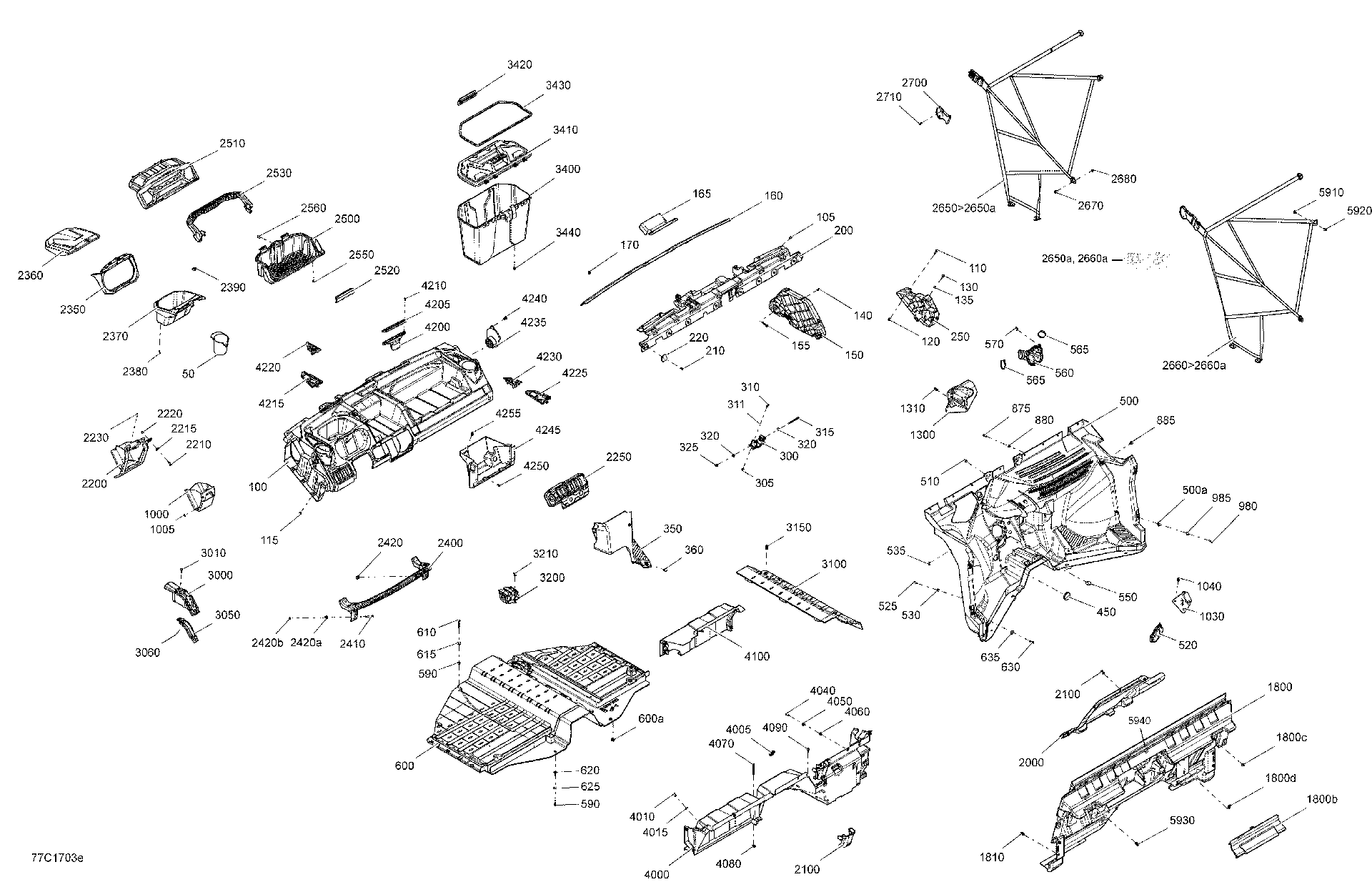 An Image of a Genuine Can-Am Parts Schematic Diagram showing the schematic - CAB INTERIOR - WITH CABIN ENCLOSURE