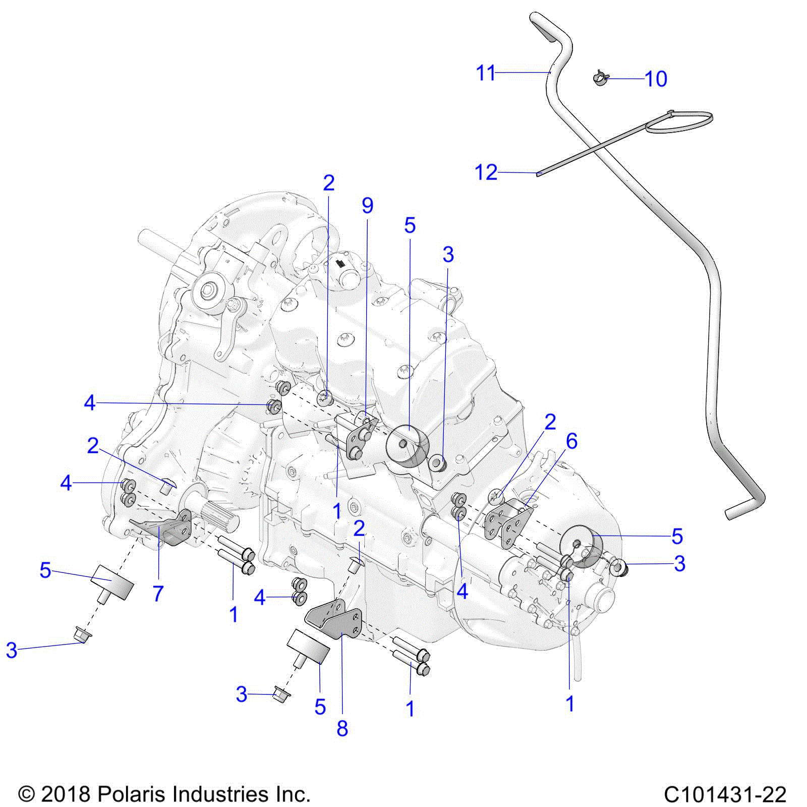 An Image of a Genuine Polaris Parts Schematic Diagram showing the schematic - ENGINE: TRANSMISSION MOUNTING & LONG BLOCK - 2024 POLARIS SPORTSMAN XP 1000 HIGH LIFTER