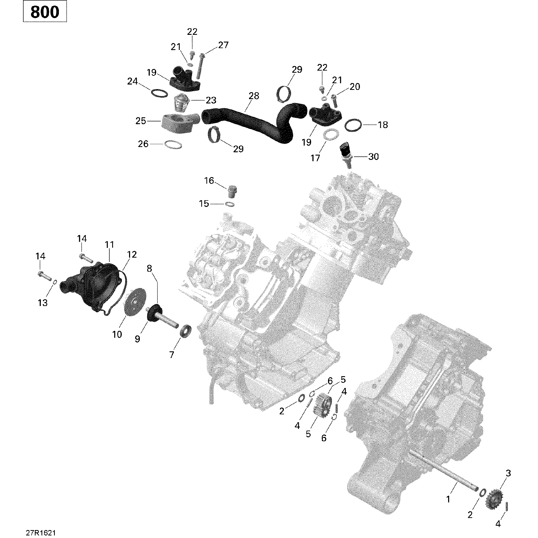 An Image of a Genuine Can-Am Parts Schematic Diagram showing the schematic - ENGINE COOLING - 800R EFI