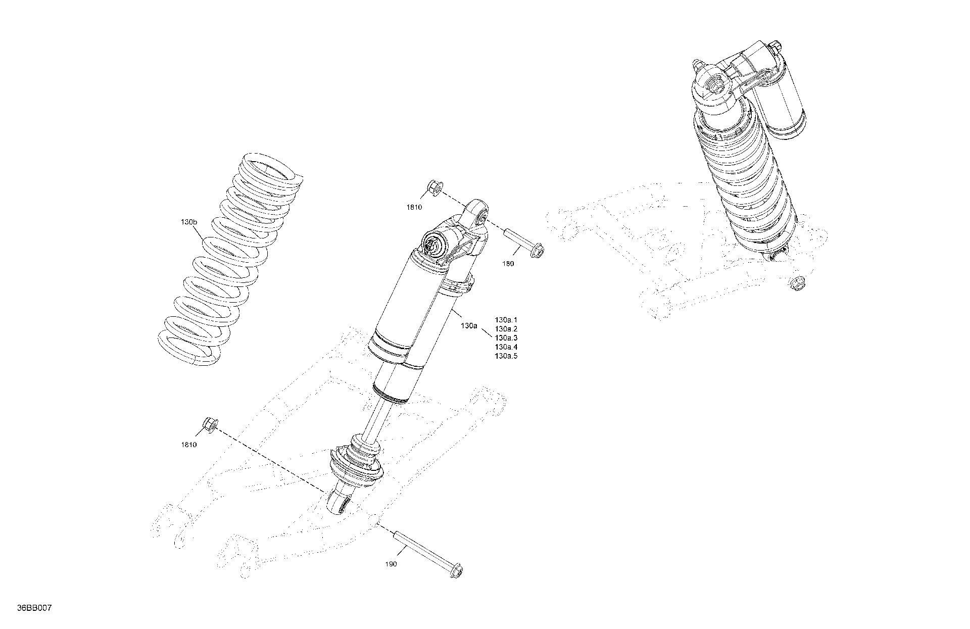 An Image of a Genuine Can-Am Parts Schematic Diagram showing the schematic - SUSPENSION - REAR SHOCKS