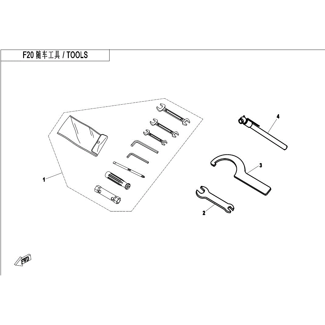 An Image of a genuine CFMOTO Parts Schematic Diagram showing the group - TOOLS - 2017 CFMOTO CFORCE 500 HO