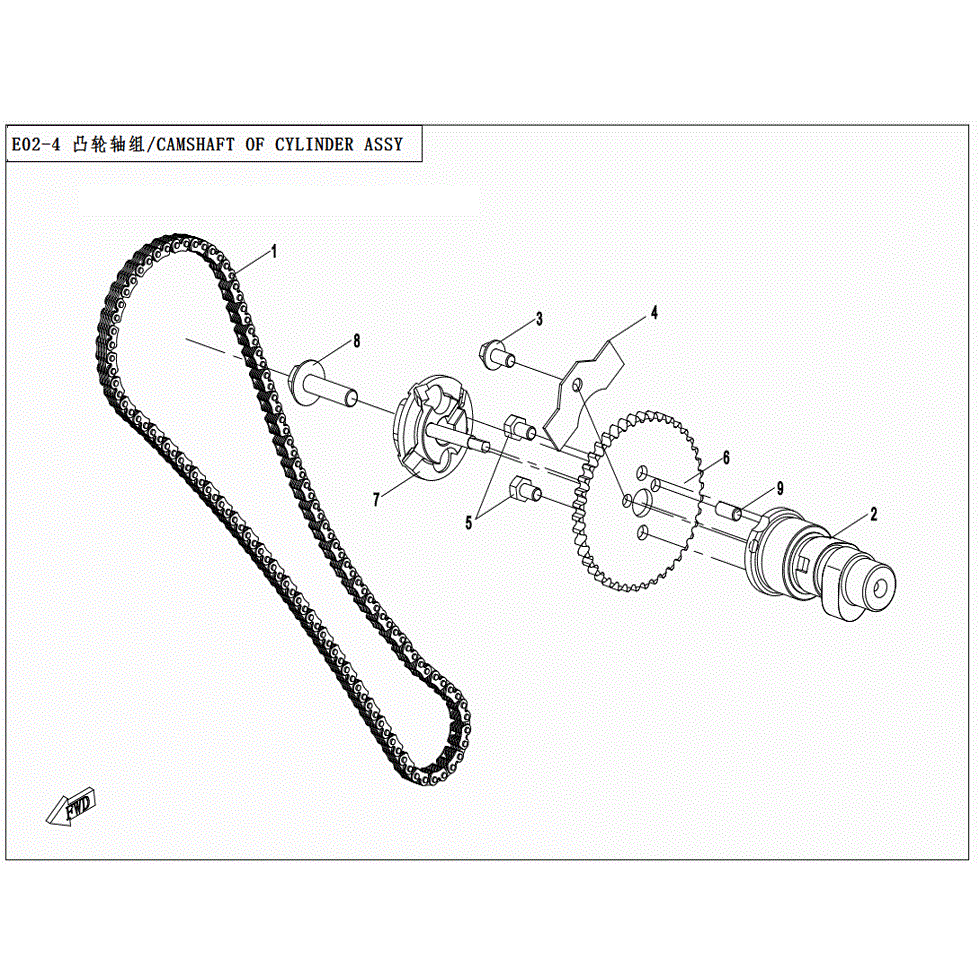 An Image of a Genuine CFMOTO Parts Schematic Diagram showing the schematic - CAMSHAFT OF CYLINDER ASSY. - 2022 CFMOTO ZFORCE 500