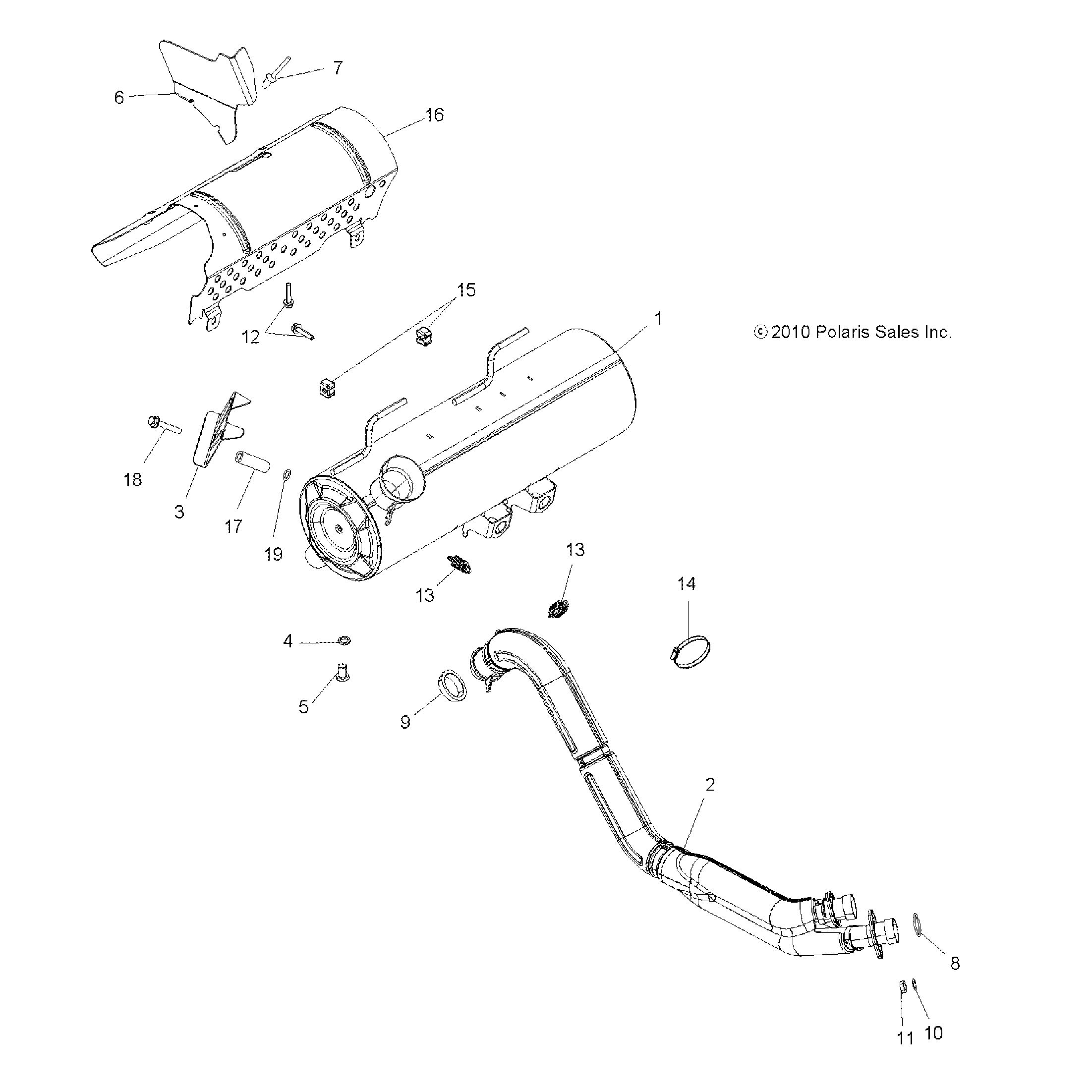 An Image of a Genuine Polaris Parts Schematic Diagram showing the schematic - ENGINE: EXHAUST - 2015 POLARIS SPORTSMAN 850 SP