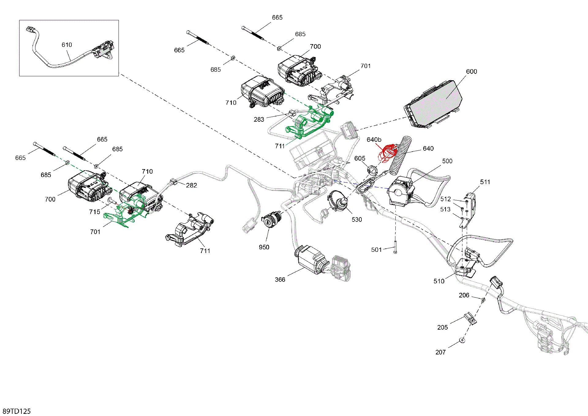An Image of a Genuine Can-Am Parts Schematic Diagram showing the schematic - ELECTRIC - FRONT SECTION
