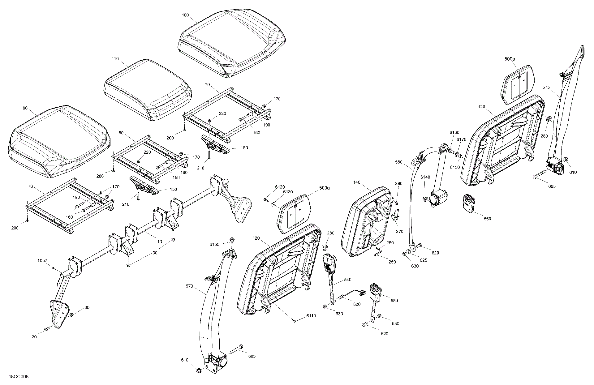 An Image of a Genuine Can-Am Parts Schematic Diagram showing the schematic - BODY - SEAT