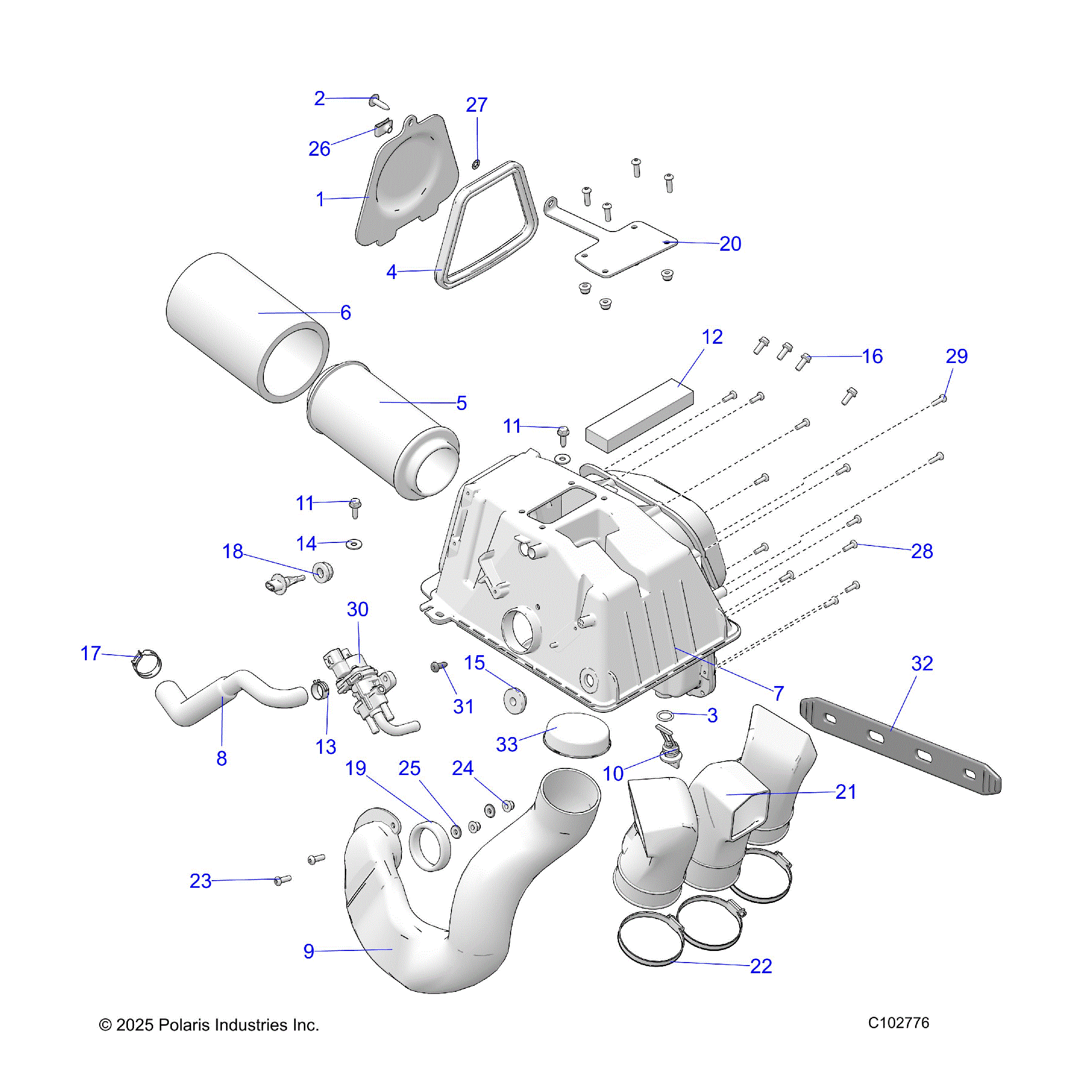 An Image of a Genuine Polaris Parts Schematic Diagram showing the schematic - ENGINE: AIR INTAKE - 2026 POLARIS SPORTSMAN XP 1000 MUD