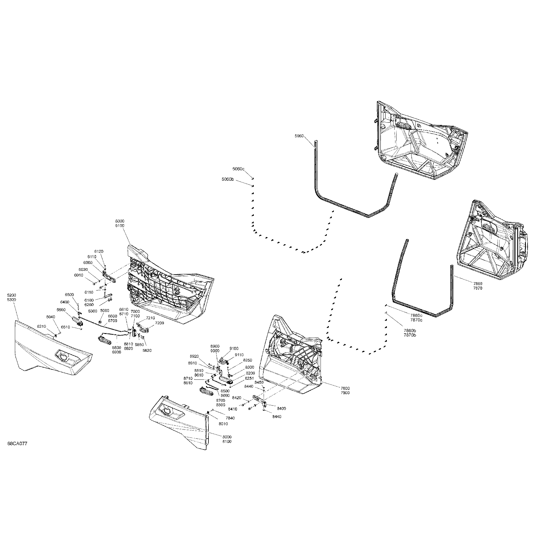 An Image of a Genuine Can-Am Parts Schematic Diagram showing the schematic - BODY - DOORS