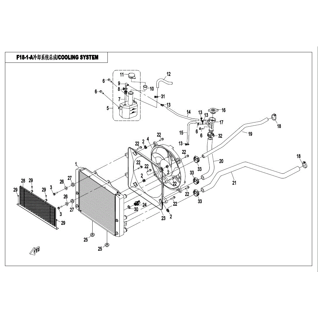 An Image of a genuine CFMOTO Parts Schematic Diagram showing the group - COOLING SYSTEM - 2017 CFMOTO CFORCE 800