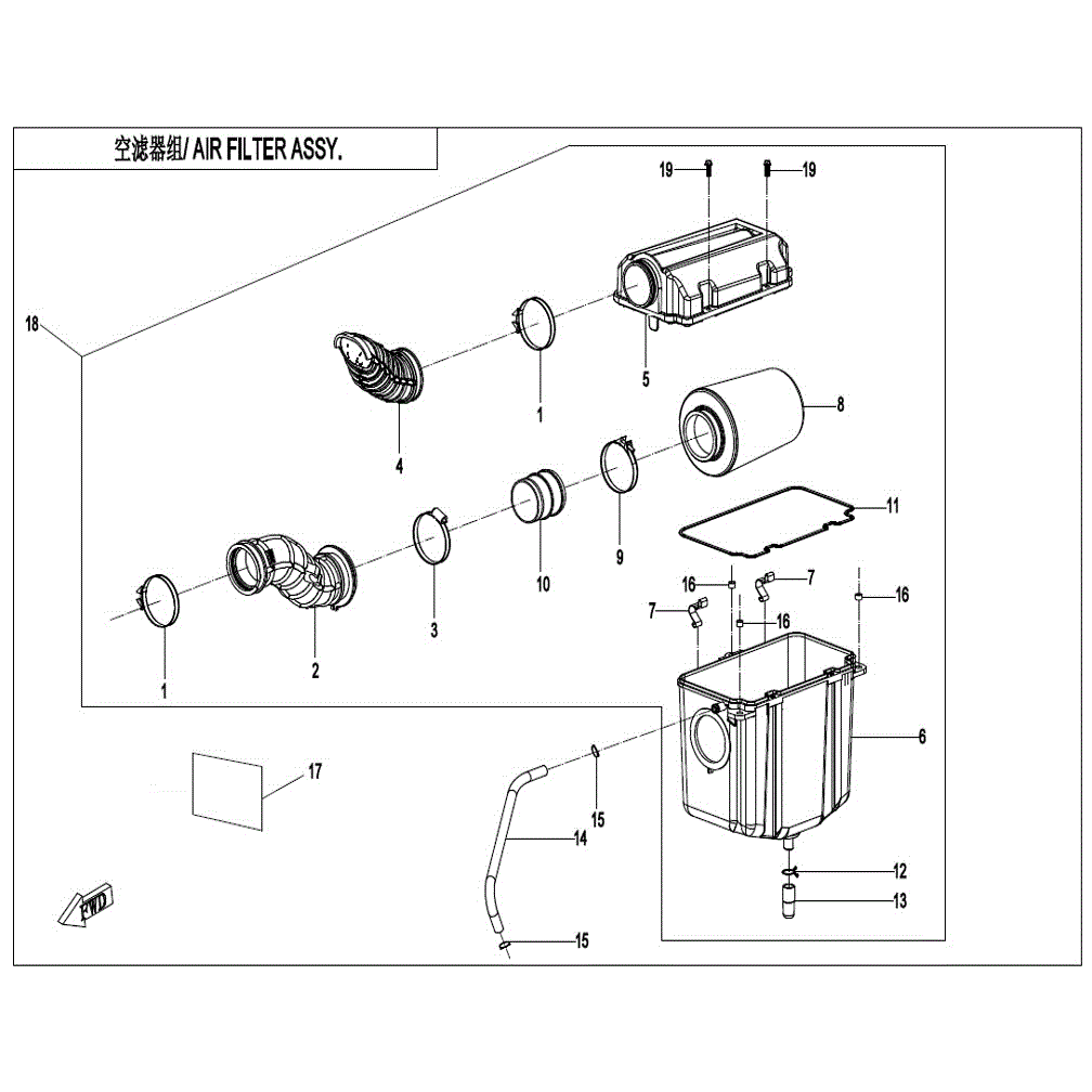 An Image of a genuine CFMOTO Parts Schematic Diagram showing the group - AIR FILTER ASSY. - 2021 CFMOTO CFORCE 400