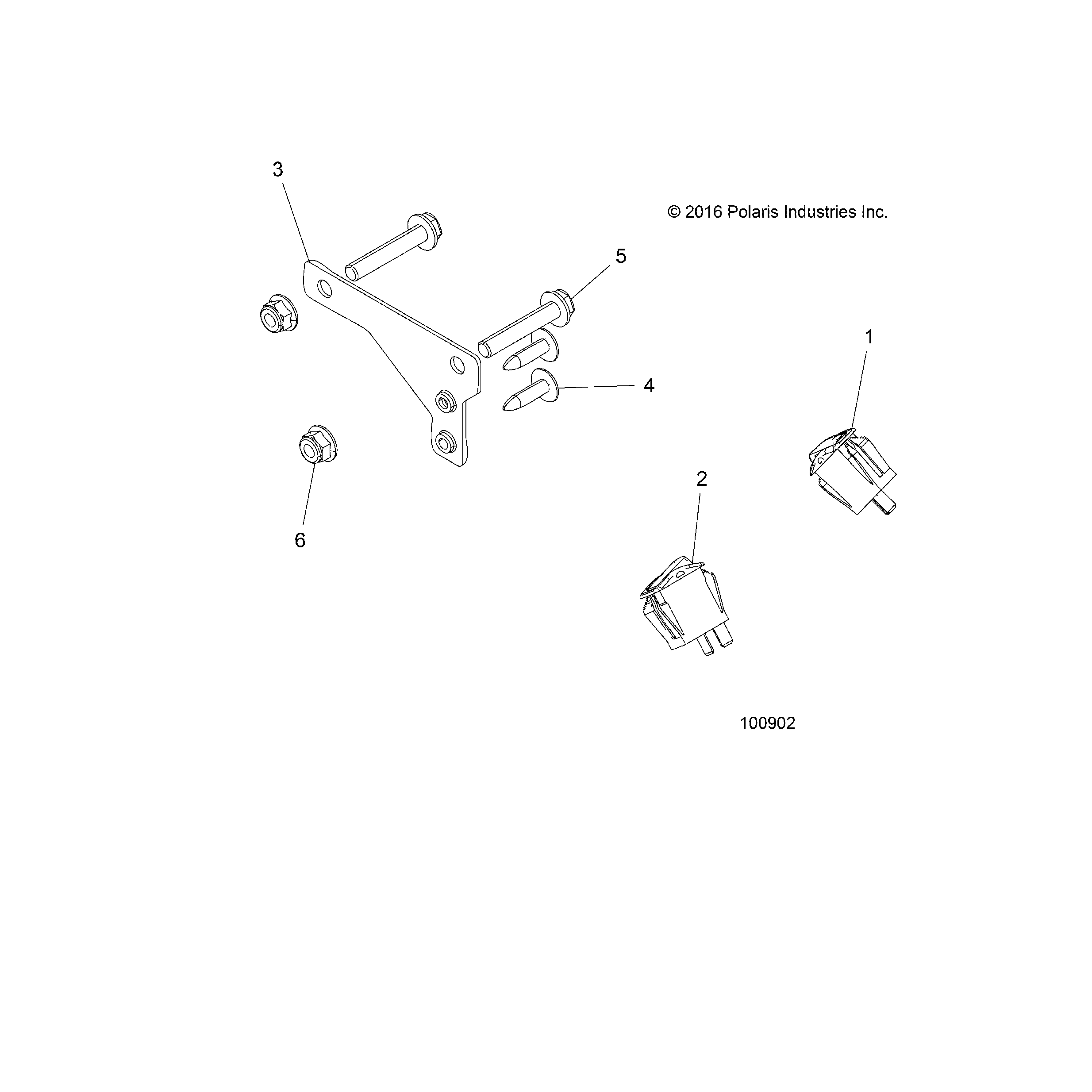 An Image of a Genuine Polaris Parts Schematic Diagram showing the schematic - ELECTRICAL: SWITCHES AND AUX POWER PLUG BRACKET - 2019 POLARIS SPORTSMAN 570 EFI