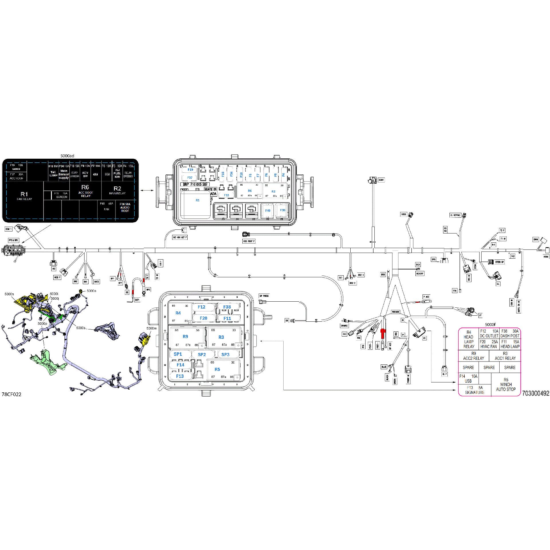 An Image of a Genuine Can-Am Parts Schematic Diagram showing the schematic - ELECTRIC - MAIN HARNESS - 710010179