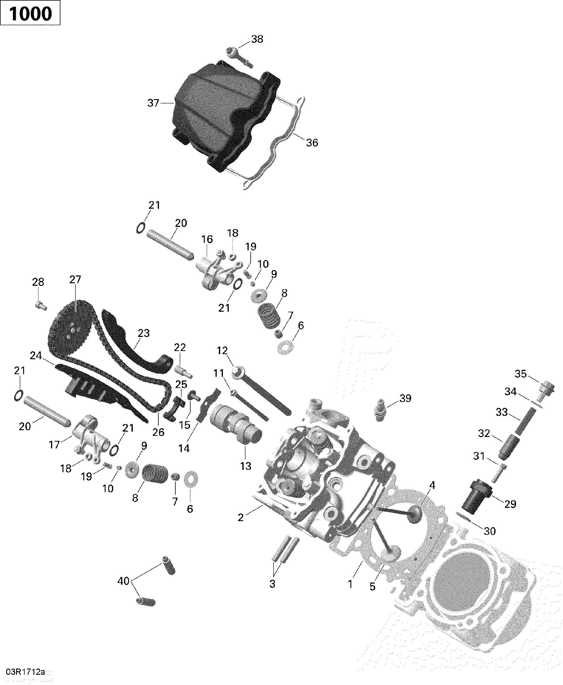An Image of a Genuine Can-Am Parts Schematic Diagram showing the schematic - CYLINDER HEAD FRONT - 1000 EFI