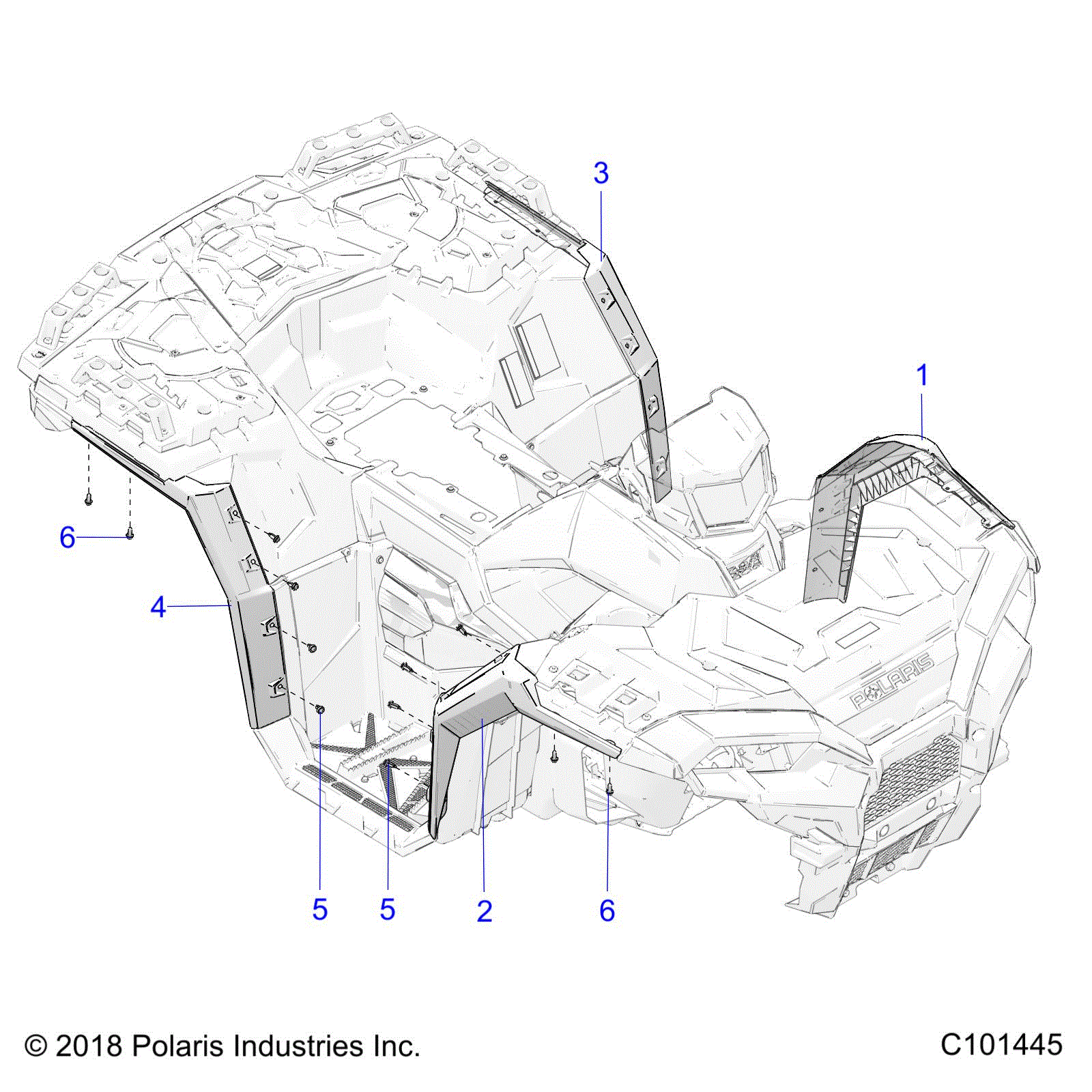 An Image of a Genuine Polaris Parts Schematic Diagram showing the schematic - BODY: FENDER FLARES - 2024 POLARIS SPORTSMAN XP 1000 48" ULTIMATE TRAIL