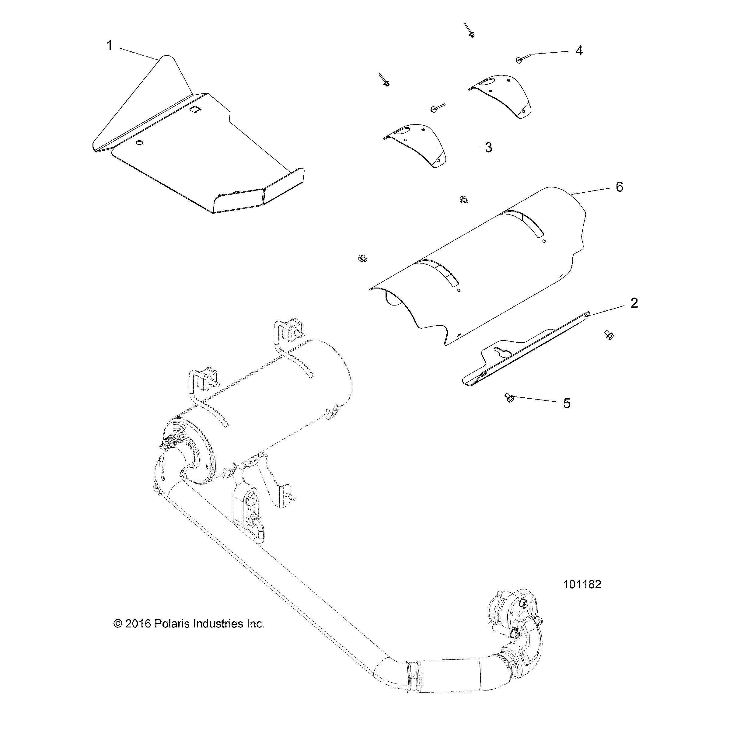 An Image of a Genuine Polaris Parts Schematic Diagram showing the schematic - ENGINE: EXHAUST SYSTEM SHIELDS - 2017 POLARIS ACE 570 EFI