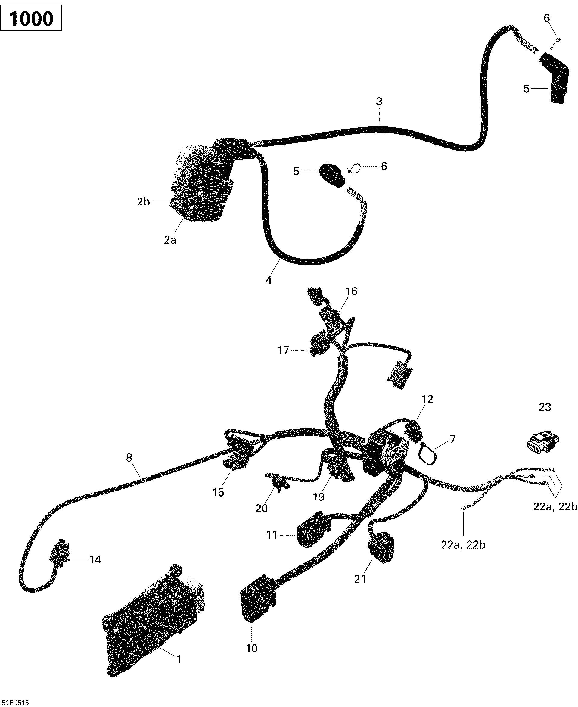 An Image of a Genuine Can-Am Parts Schematic Diagram showing the schematic - ENGINE HARNESS AND ELECTRONIC MODULE OUTLANDER MAX_51R1515
