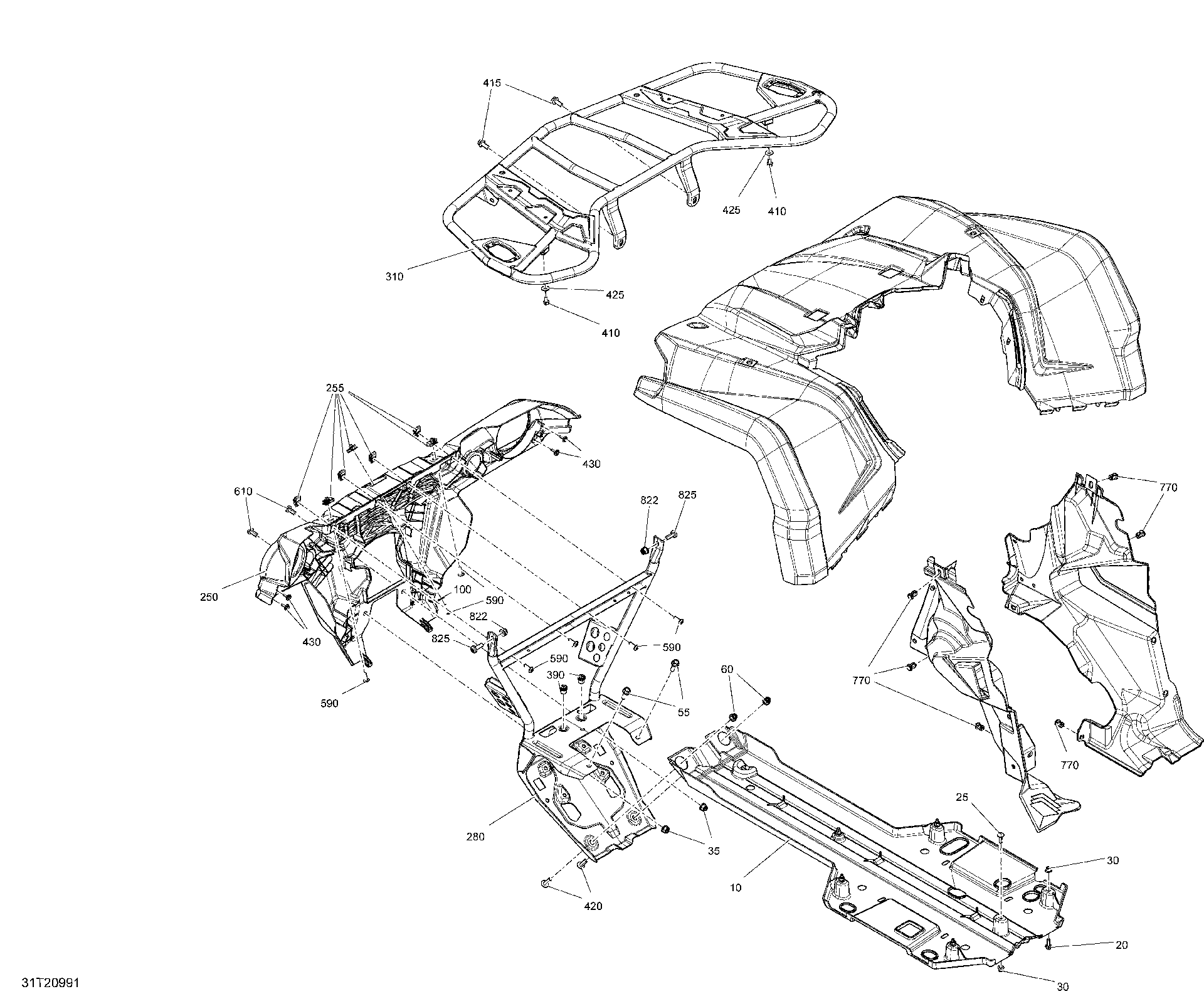 An Image of a Genuine Can-Am Parts Schematic Diagram showing the schematic - BODY - FRONT SECTION - SQUADRON GREEN