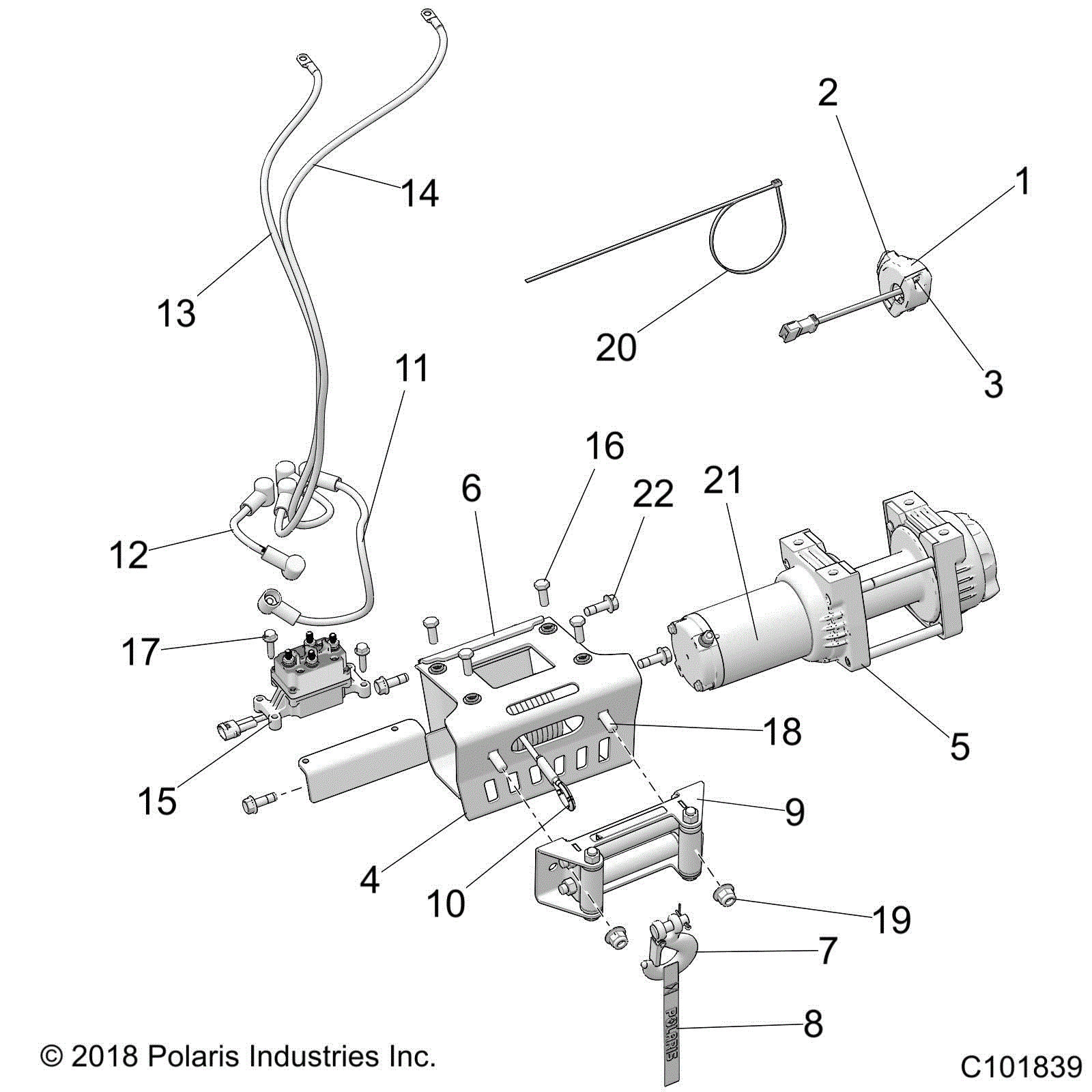 An Image of a Genuine Polaris Parts Schematic Diagram showing the schematic - BODY: WINCH - 2021 POLARIS SPORTSMAN XP 1000 S 55"