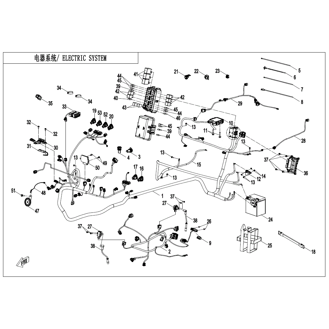 An Image of a Genuine CFMOTO Parts Schematic Diagram showing the schematic - ELECTRIC SYSTEM - 2024 CFMOTO ZFORCE 950 Sport