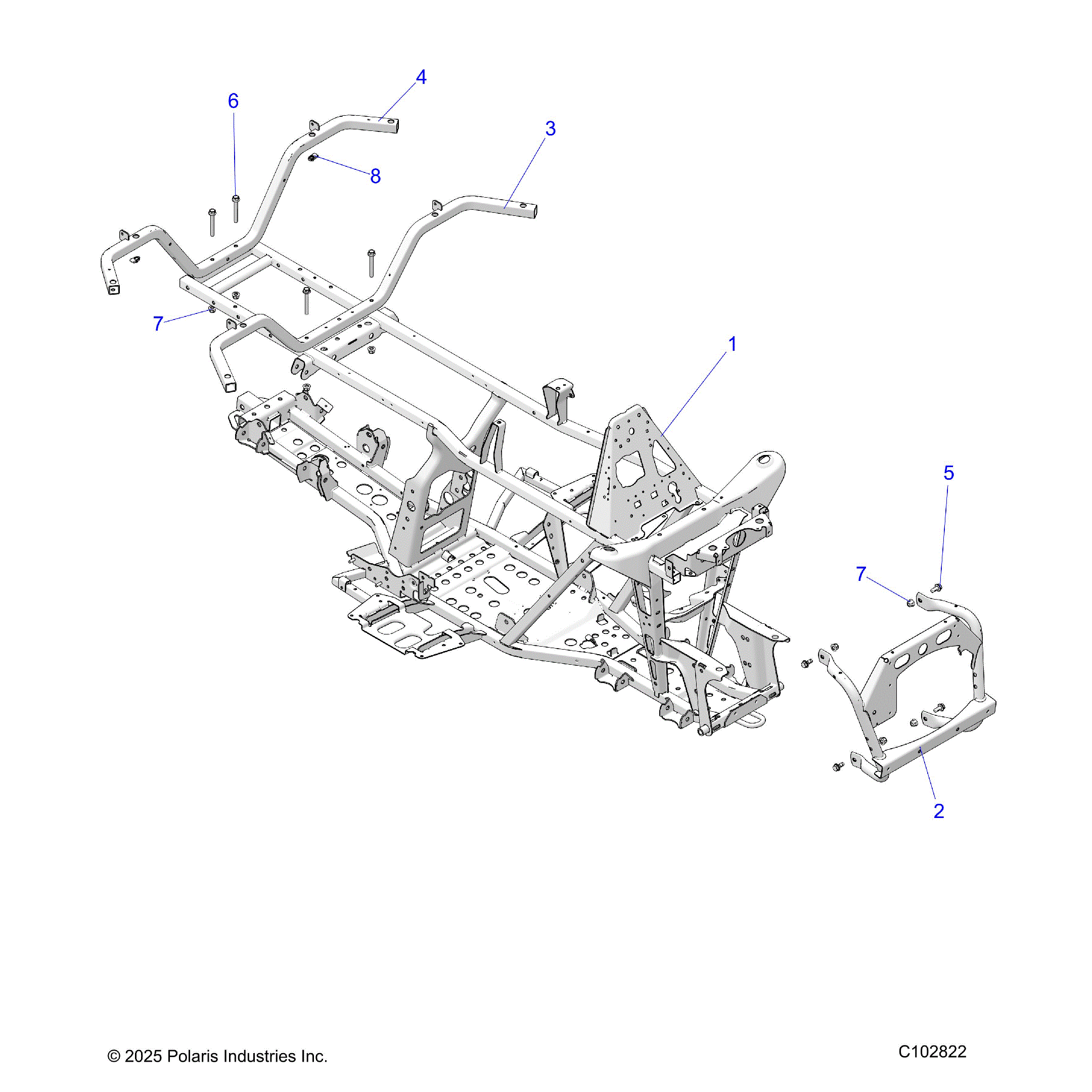 An Image of a Genuine Polaris Parts Schematic Diagram showing the schematic - CHASSIS: FRAME - 2026 POLARIS SPORTSMAN 450 50S
