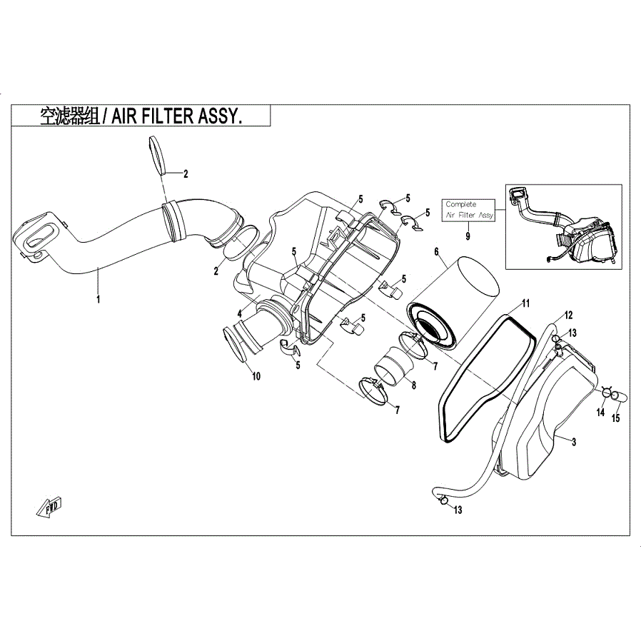 An Image of a Genuine CFMOTO Parts Schematic Diagram showing the schematic - AIR FILTER ASSY. - 2019 CFMOTO ZFORCE 800 EX