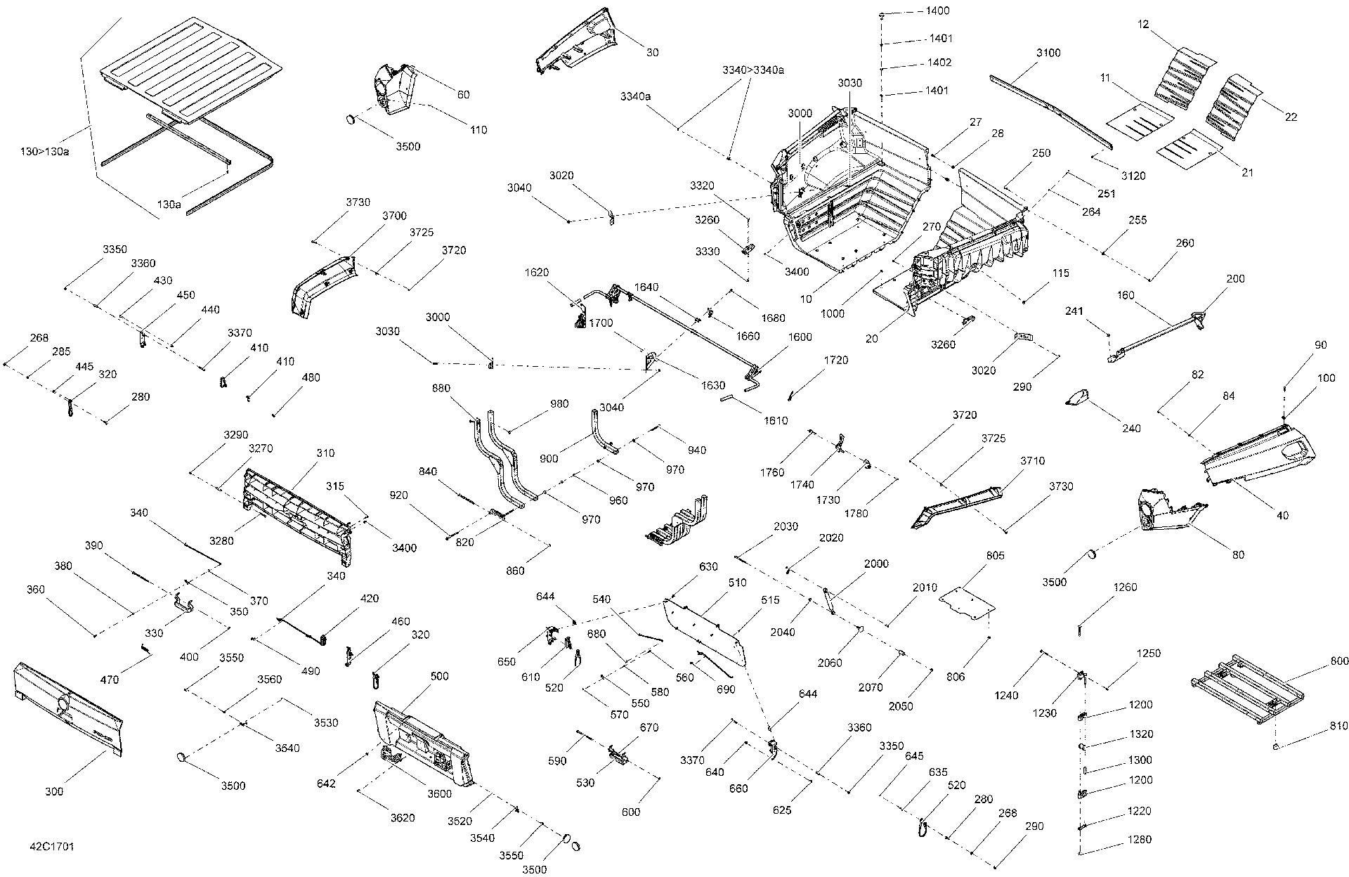 An Image of a Genuine Can-Am Parts Schematic Diagram showing the schematic - REAR CARGO BOX - ALL MODELS