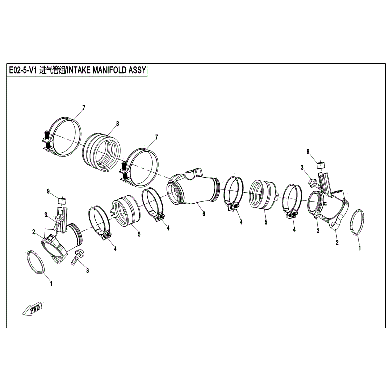 An Image of a Genuine CFMOTO Parts Schematic Diagram showing the schematic - INTAKE MANIFOLD ASSY - 2018 CFMOTO ZFORCE 1000