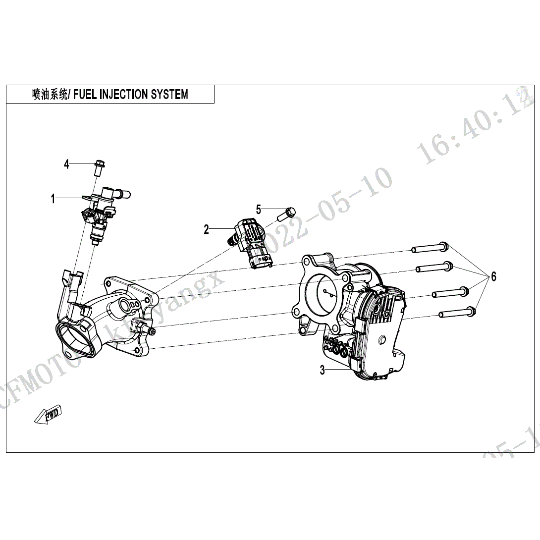 An Image of a genuine CFMOTO Parts Schematic Diagram showing the group - FUEL INJECTION SYSTEM - 2025 CFMOTO CFORCE 600 TOURING