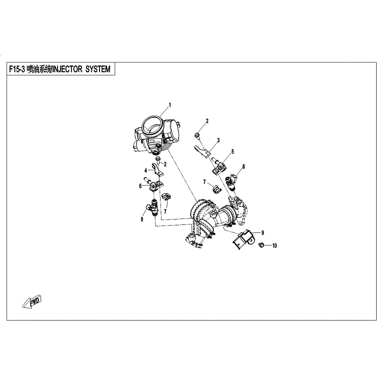 An Image of a Genuine CFMOTO Parts Schematic Diagram showing the schematic - INJECTOR SYSTEM - 2018 CFMOTO ZFORCE 800 Trail