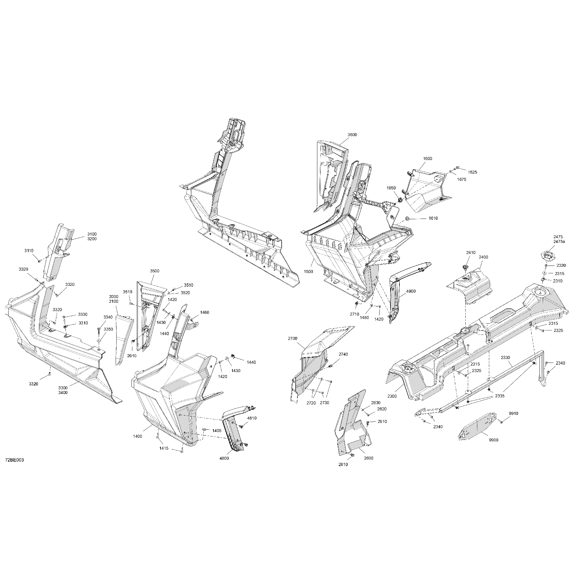 An Image of a Genuine Can-Am Parts Schematic Diagram showing the schematic - BODY - REAR SECTION