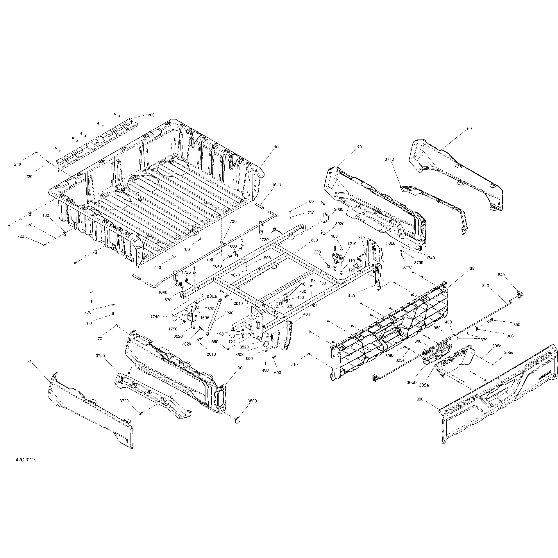 An Image of a Genuine Can-Am Parts Schematic Diagram showing the schematic - REAR CARGO BOX - X MR
